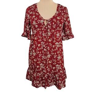 New Jodifl Floral Burgundy Dress Ruffle Mini Womens Small Bloomcore Feminine